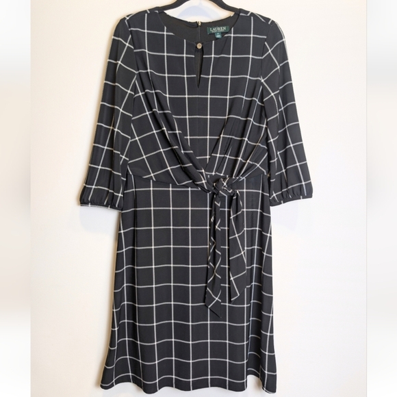 Lauren Ralph Lauren Dresses & Skirts - Lauren Ralph Lauren Black White Windowpane Plaid 3/4 Sleeve Dress Size 10